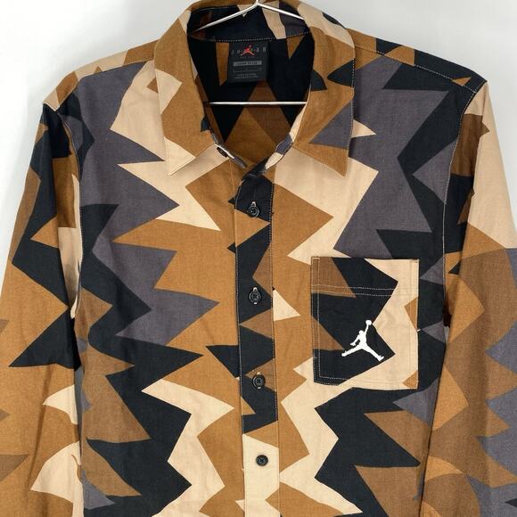 Jordan Essentials Long Sleve Button Down Flannel Geometric Brown Men's Size S - Picture 4 of 8